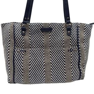 Sakroots Tote Bag Medium Navy Blue Woven Geometric Chevron Zip